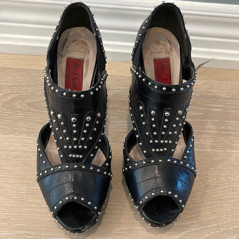Red Carpet Collection, Black Leather, Studded. Size 36